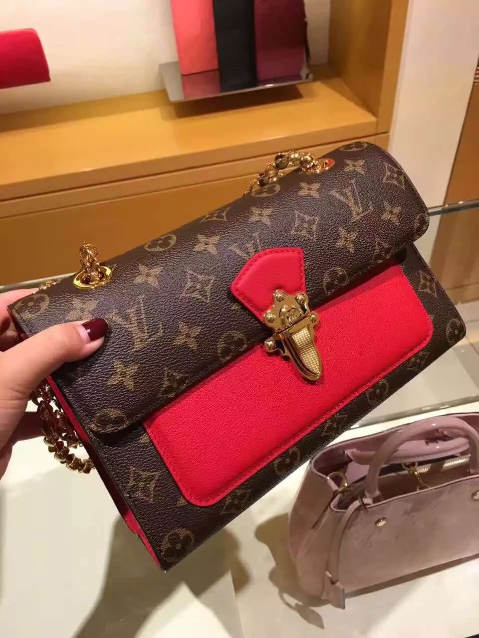 Authentic Louis Vuitton Monogram Victoire Bag M41731 Cherry